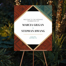 Cartel de bienvenida con marco de diamantes geomét