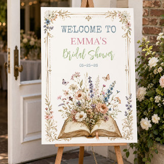 Póster Cartel de bienvenida con tema de libro floral