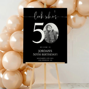 Póster Cartel de Bienvenida Cumpleaños 50 Negro Mira Qu