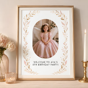 Póster Cartel de Bienvenida Cumpleaños 5 Pink Gold Girl