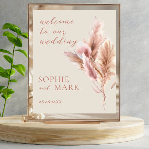 Póster Cartel de bienvenida de acuarela Boho Pampas Grass