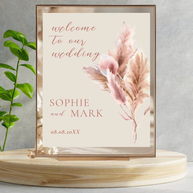 Póster Cartel de bienvenida de acuarela Boho Pampas Grass (Subido por el creador)