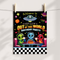 Cartel de bienvenida de alienígena espacial fuera 