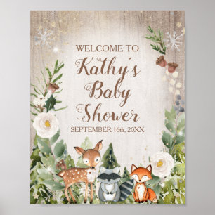 Póster Cartel de bienvenida de animales de invierno flor 