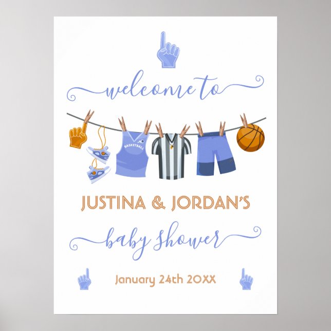 Póster Cartel de bienvenida de Baby Shower de Basketball  (Frente)