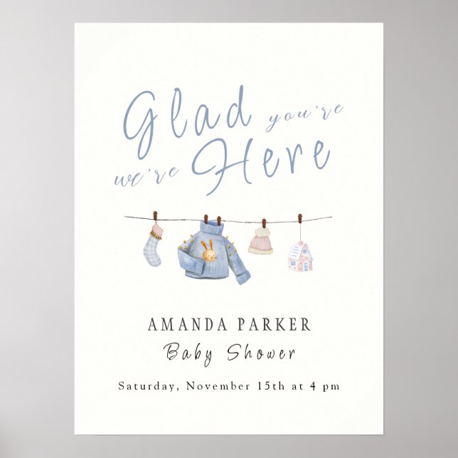 Póster Cartel de bienvenida de Baby Shower de Blue Winter (Frente)