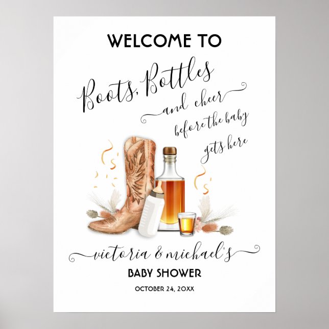 Póster Cartel de bienvenida de Baby Shower de Cowboy Boot (Frente)