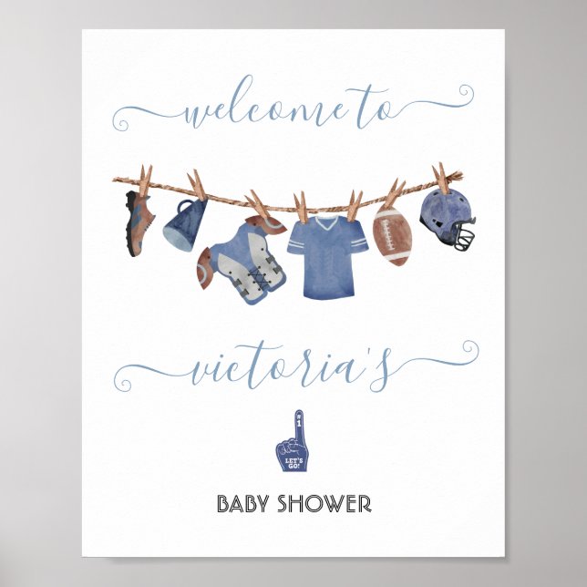 Póster Cartel de bienvenida de Baby Shower de Football Cl (Frente)