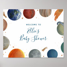 Póster Cartel de bienvenida de Baby Shower de Planetas pi