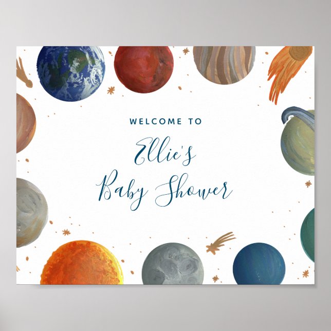 Póster Cartel de bienvenida de Baby Shower de Planetas pi (Frente)