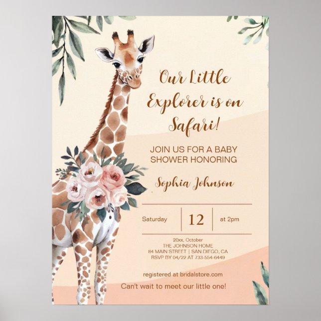 Póster Cartel de bienvenida de Baby Shower de Safari Gira (Frente)