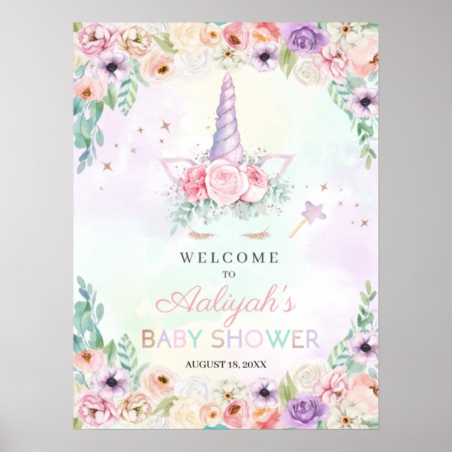 Póster Cartel de bienvenida de Baby Shower Pastel Rainbow (Frente)
