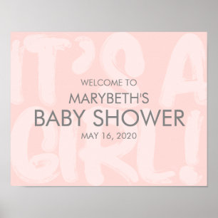 Póster Cartel de bienvenida de Baby Shower rosado en graf