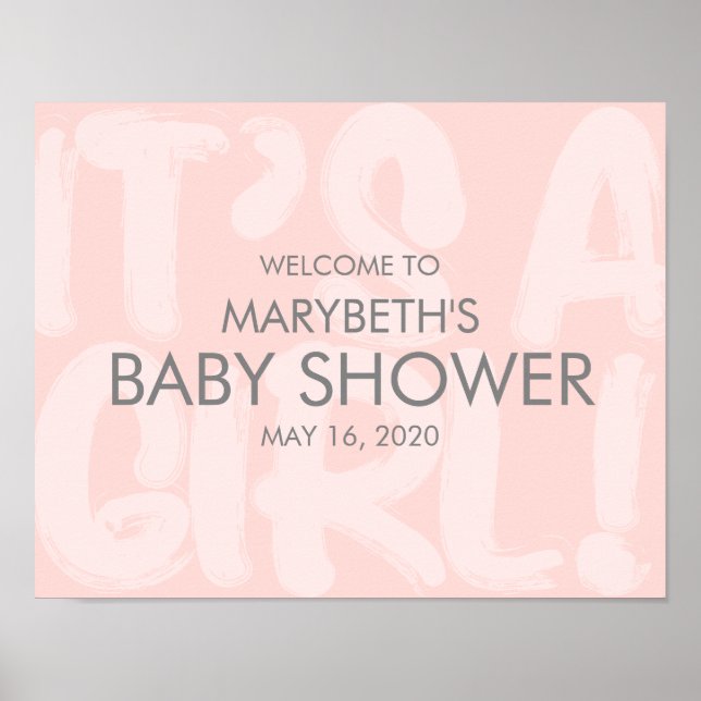Póster Cartel de bienvenida de Baby Shower rosado en graf (Frente)