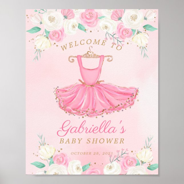 Póster Cartel de bienvenida de Ballerina Tutu Baby Shower (Frente)