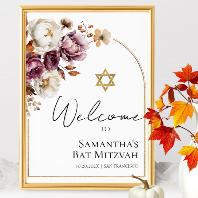 Póster Cartel de bienvenida de Bat Mitzvah con flores de  (Subido por el creador)