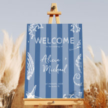 Cartel de bienvenida de boda a rayas retro moderno