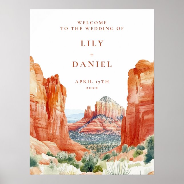 Póster Cartel de bienvenida de boda acuarela de montaña d (Frente)