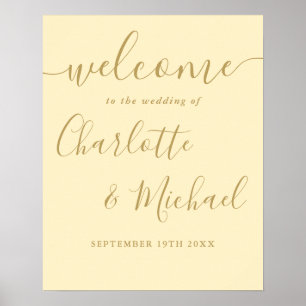 Póster Cartel de bienvenida de boda amarillo botón de oro
