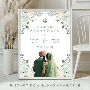 Póster Cartel de bienvenida de boda Anand Karaj en verde