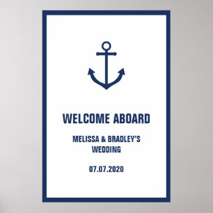 Póster Cartel de bienvenida de boda ancla náutica 32x48