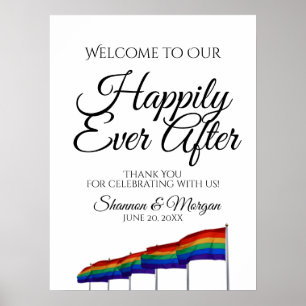 Póster Cartel de bienvenida de boda arcoíris Orgullo Gay