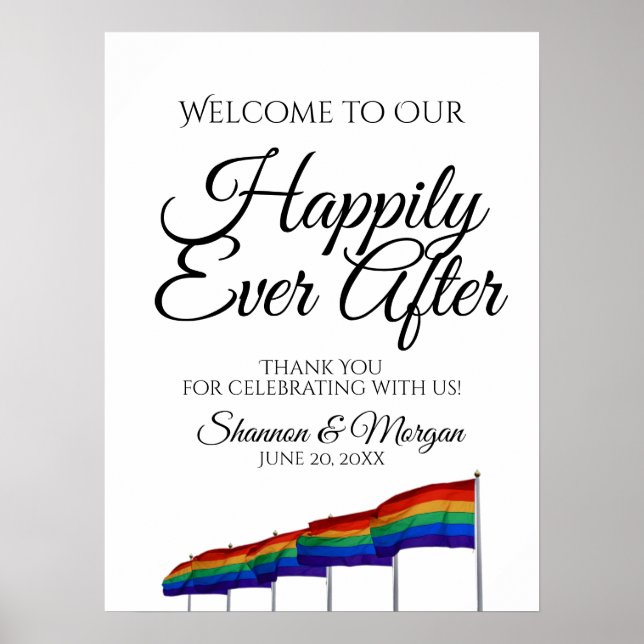 Póster Cartel de bienvenida de boda arcoíris Orgullo Gay (Frente)