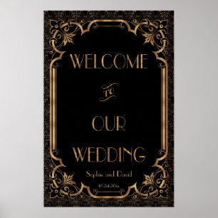 Póster Cartel de bienvenida de boda Art Déco Gatsby el Gr