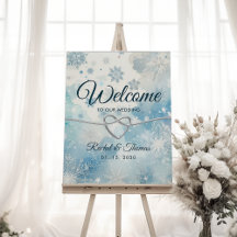 Cartel de bienvenida de boda azul de invierno mági