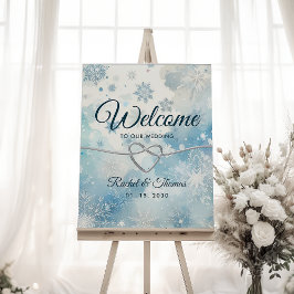 Póster Cartel de bienvenida de boda azul de invierno mági