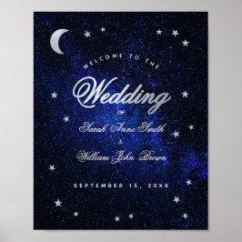 Póster Cartel de bienvenida de boda azul estrellas celest