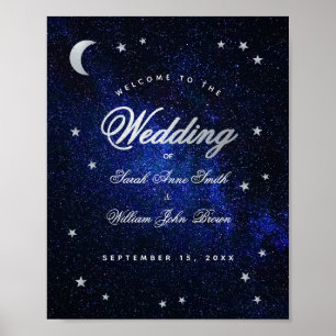 Póster Cartel de bienvenida de boda azul estrellas celest
