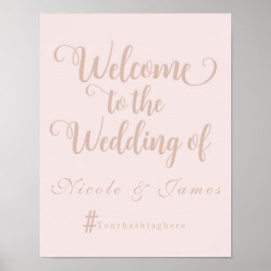 Póster Cartel de bienvenida de boda beige cremoso con has