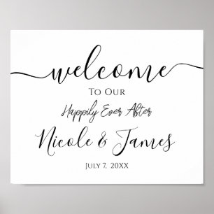 Póster Cartel de bienvenida de boda blanco minimalista