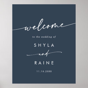 Póster Cartel de bienvenida de boda Boho Chic azul marino