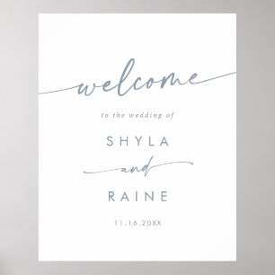 Póster Cartel de bienvenida de boda boho chic azul pizarr