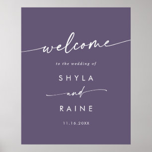 Póster Cartel de bienvenida de boda boho chic ciruela púr