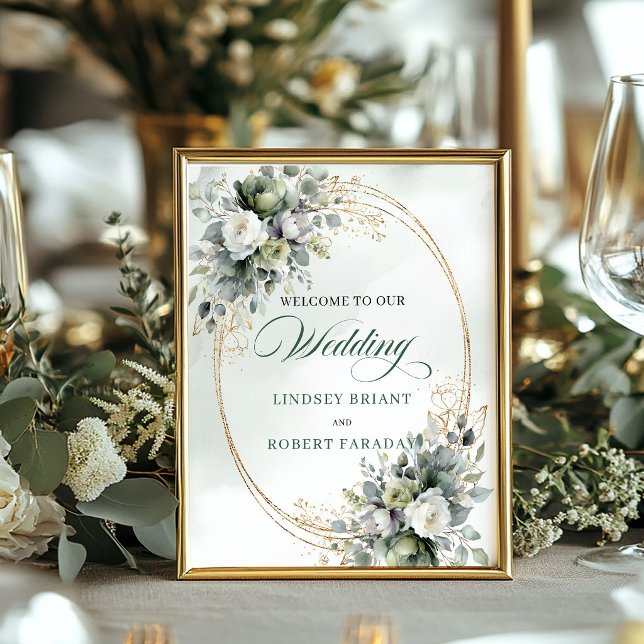 Póster Cartel de bienvenida de boda botánico boho clásico (Classic Boho Botanical Wedding Welcome Sign)