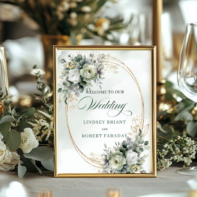 Póster Cartel de bienvenida de boda botánico boho románti (Romantic Boho Botanical Wedding Welcome Sign 8x10)