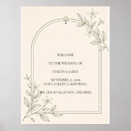 Póster Cartel de bienvenida de boda botánico de olivo