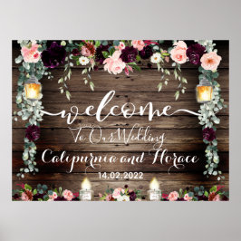 Póster Cartel de bienvenida de boda Burgundy Blush Rosa 5