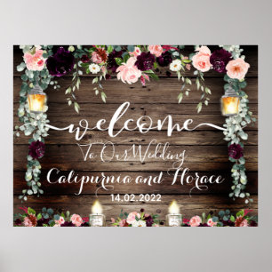 Póster Cartel de bienvenida de boda Burgundy Blush Rosa 5