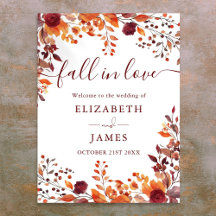 Cartel de bienvenida de boda Burgundy Rustic Fall 