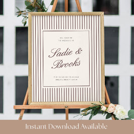 Póster Cartel de bienvenida de boda clásico con raya fina