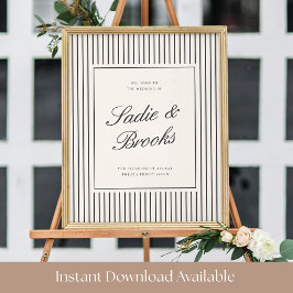 Póster Cartel de bienvenida de boda clásico con raya fina