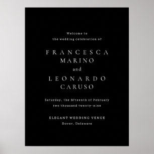 Póster Cartel de bienvenida de boda clásico negro simple