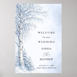 Póster Cartel de Bienvenida de Boda con Abedul Congelado