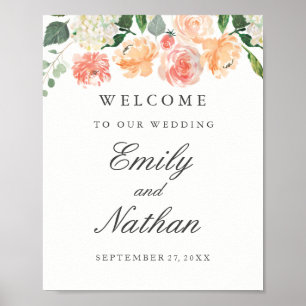 Póster Cartel de bienvenida de boda con acuarela floral d
