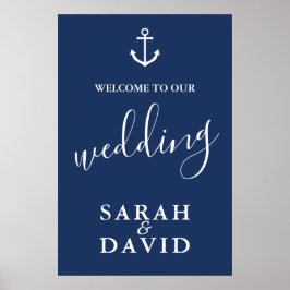 Póster Cartel de bienvenida de boda con ancla de la marin