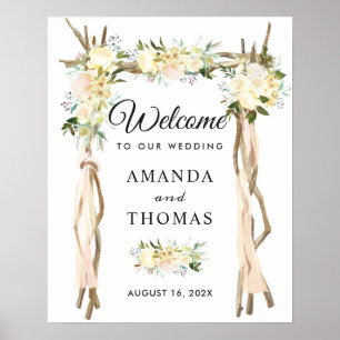 Póster Cartel de bienvenida de boda con arco de pérgola f